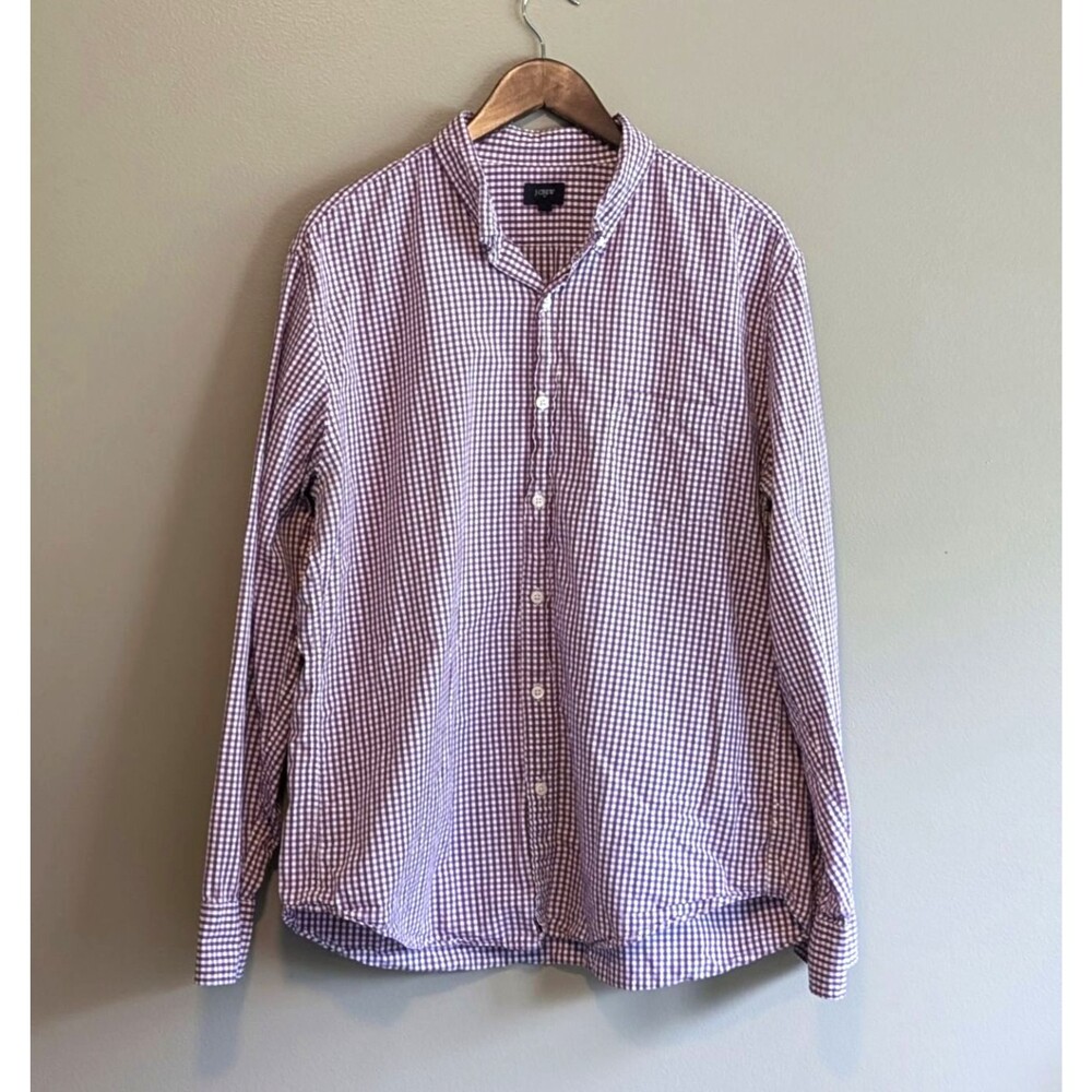 J.Crew Mens XL Purple Check Button Down Shirt Lightweight Cotton Extra Large